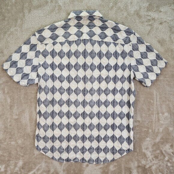 Club Monaco Shirt Geometric Pattern Casual Short Sleeve Button-Up Cotton Size S - Picture 3 of 10